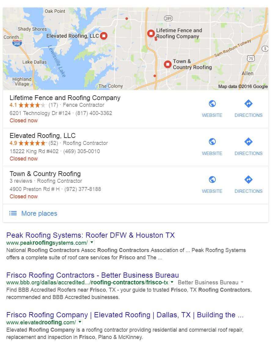 Roofers that use Search Engine Optimization get their listing in the map results.