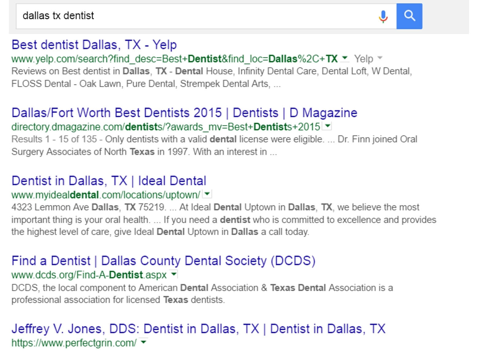 Dentist Search Engine Result
